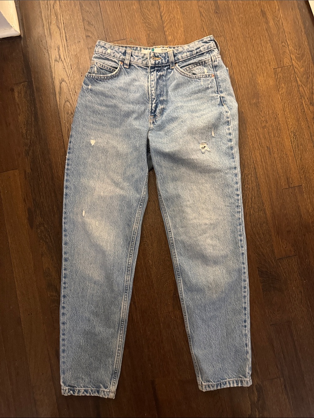 Bershka Light Blue High-Rise Relaxed Tapered Jeans